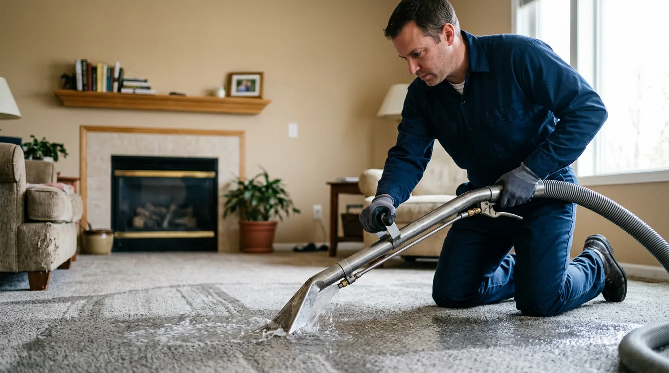 Water damage restoration technician working near Plains, TX